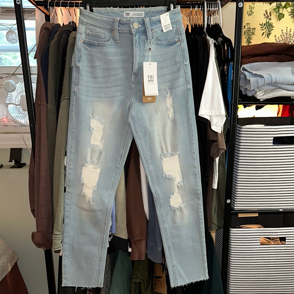 YMI Blue Distressed Ankle Cropped Jeans
